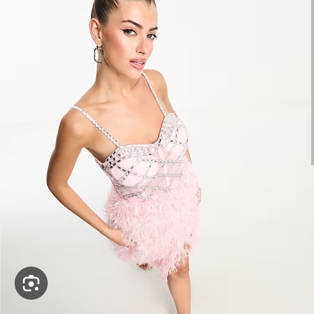 Starlet exclusive embellished faux feather midi dress in pink - Picture 4 of 4